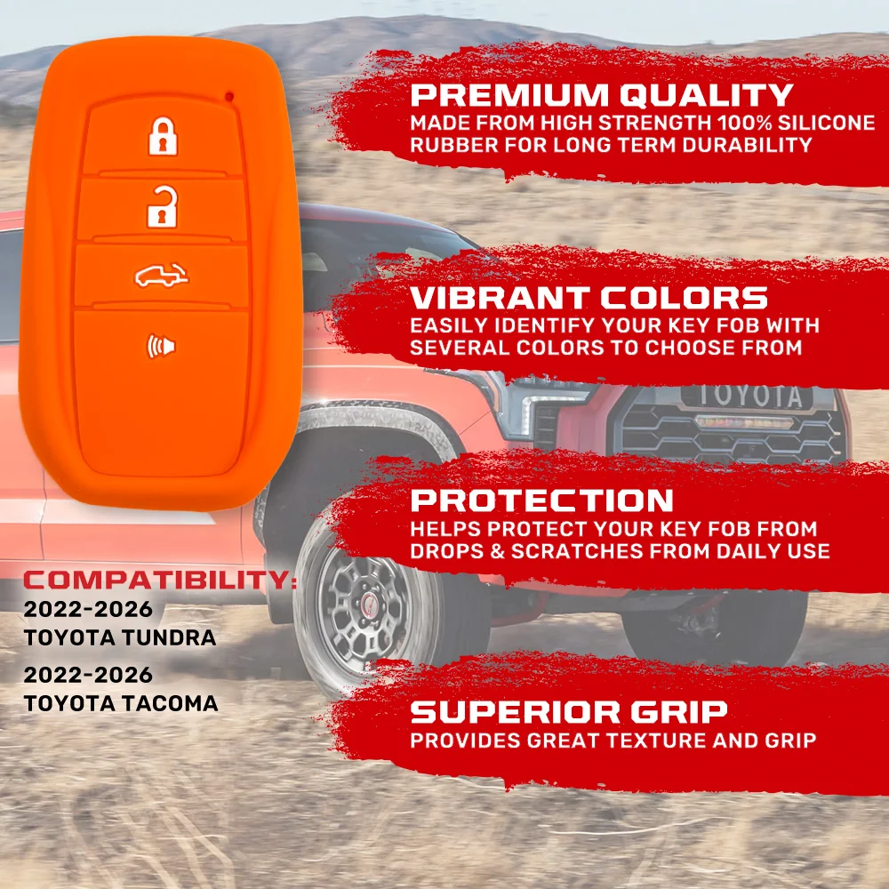 Toyota 22-26 Tundra & Tacoma 1-Piece 100% Silicone Rubber Key Fob Cover - Multiple Colors - Image 24