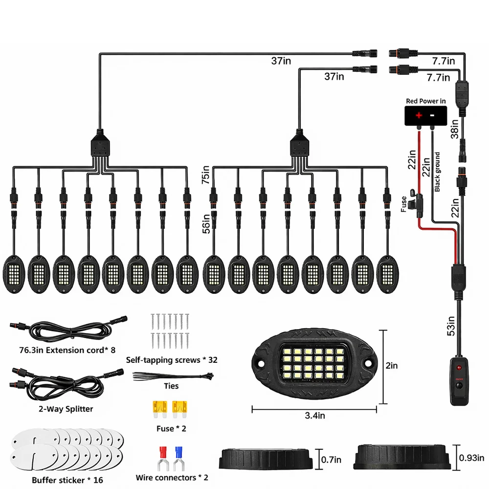 Universal 16-Pc Heavy Duty Aluminum Ultra Bright 6500K LED Underbody Rock Lights - White - Image 5